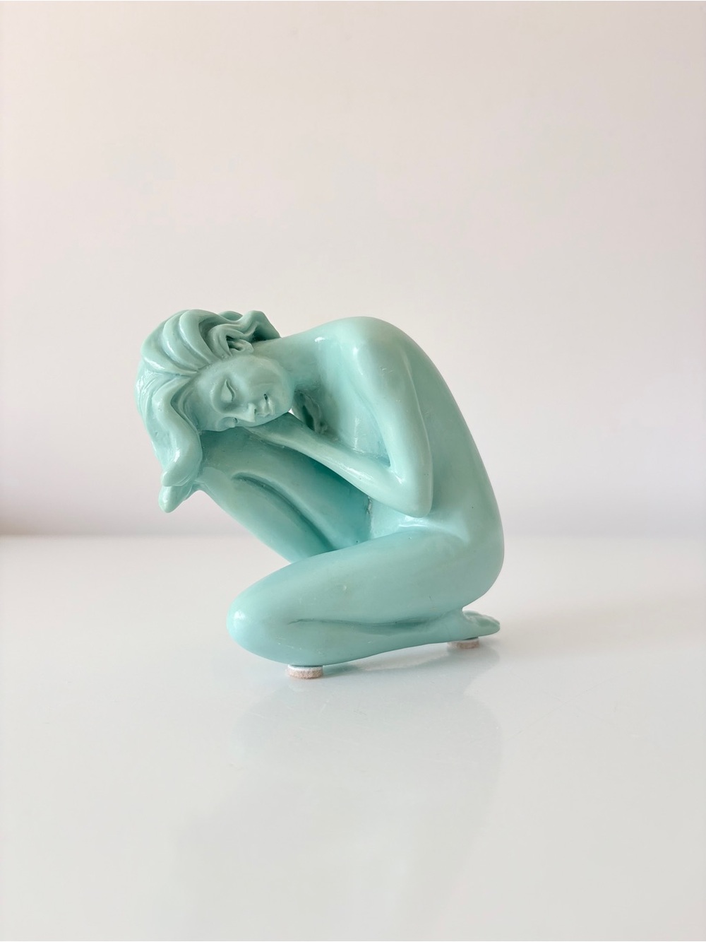 Art Nouveau Art Deco Sculpture of Crouching Female Figure Heavy Resin Carving